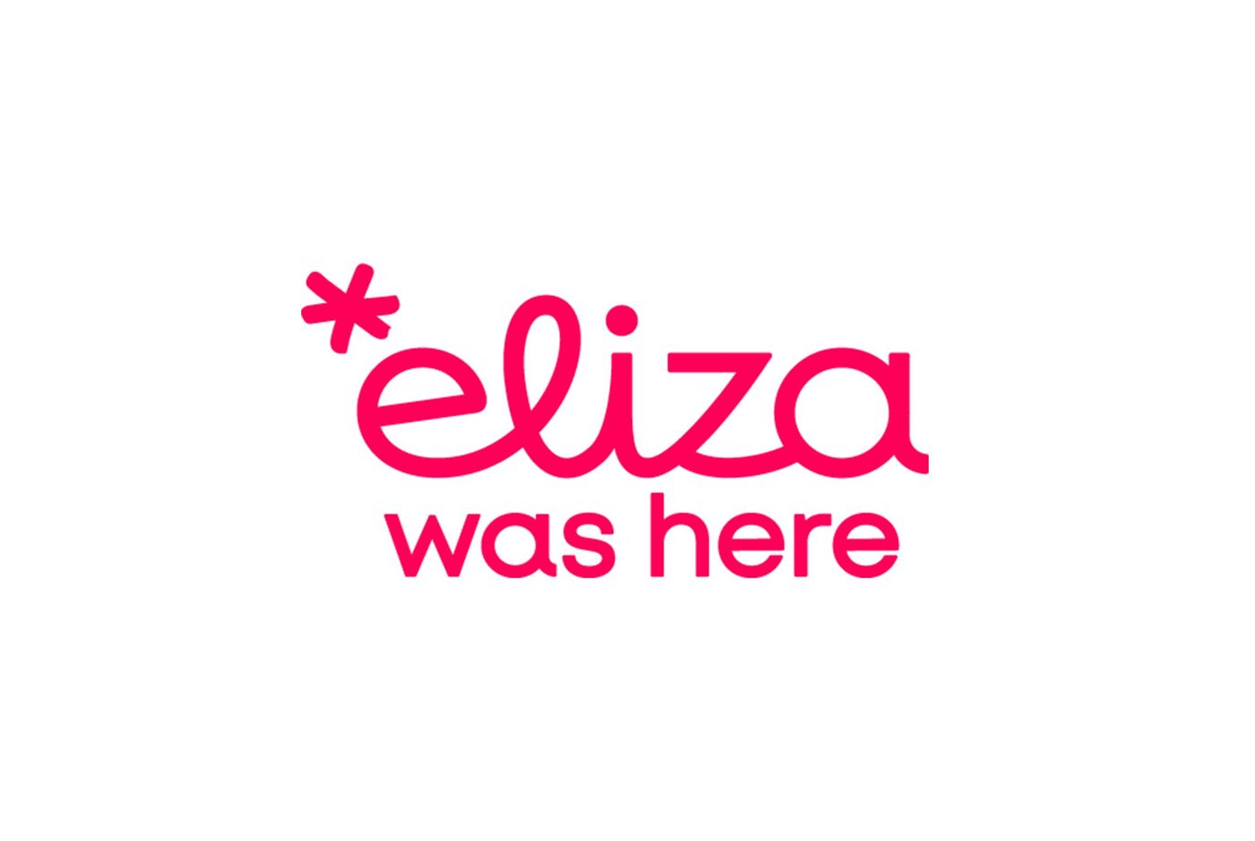 Roze grafisch element met de tekst 'eliza was here'.