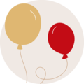 Twee vrolijke ballonnen in geel en rood op een lichte achtergrond